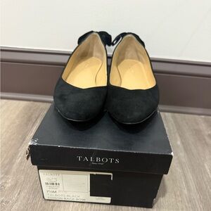 Talbots Black Suede Flats with Bow